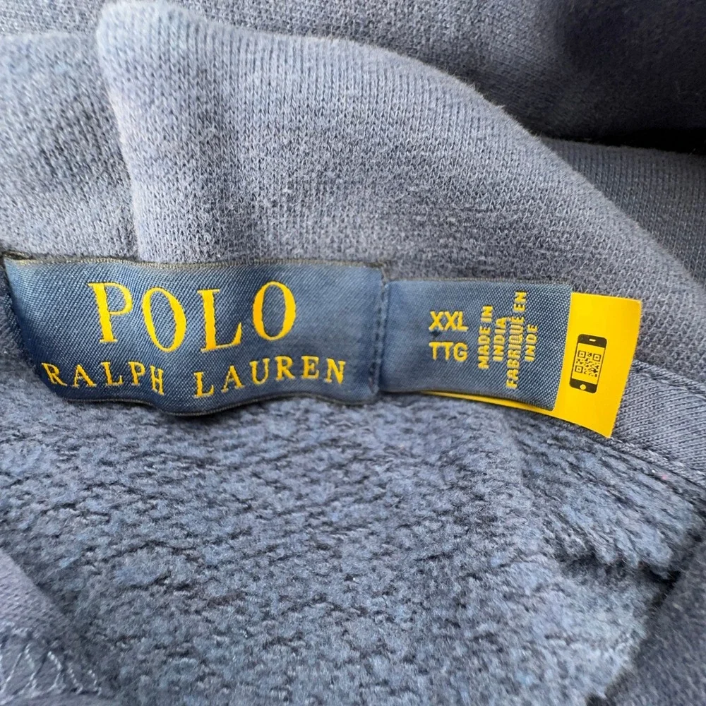 Polo Ralph Lauren Mens XXL Blue Applique Logo Fleece Hoodie Sweatshirt Big Pony